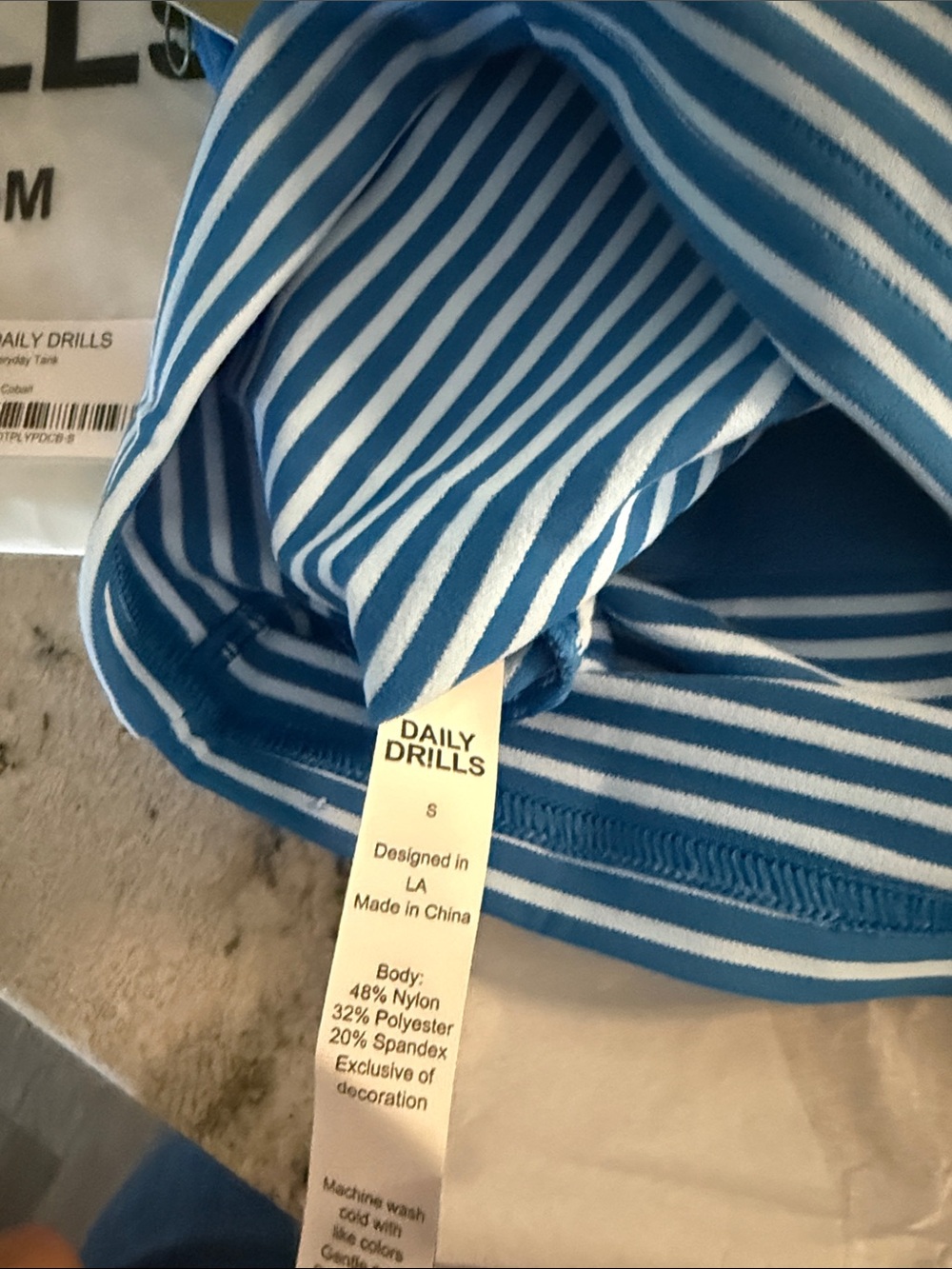 Daily Drills Blue & White Striped Tank with Green Logo Patch - Picture 4 of 4